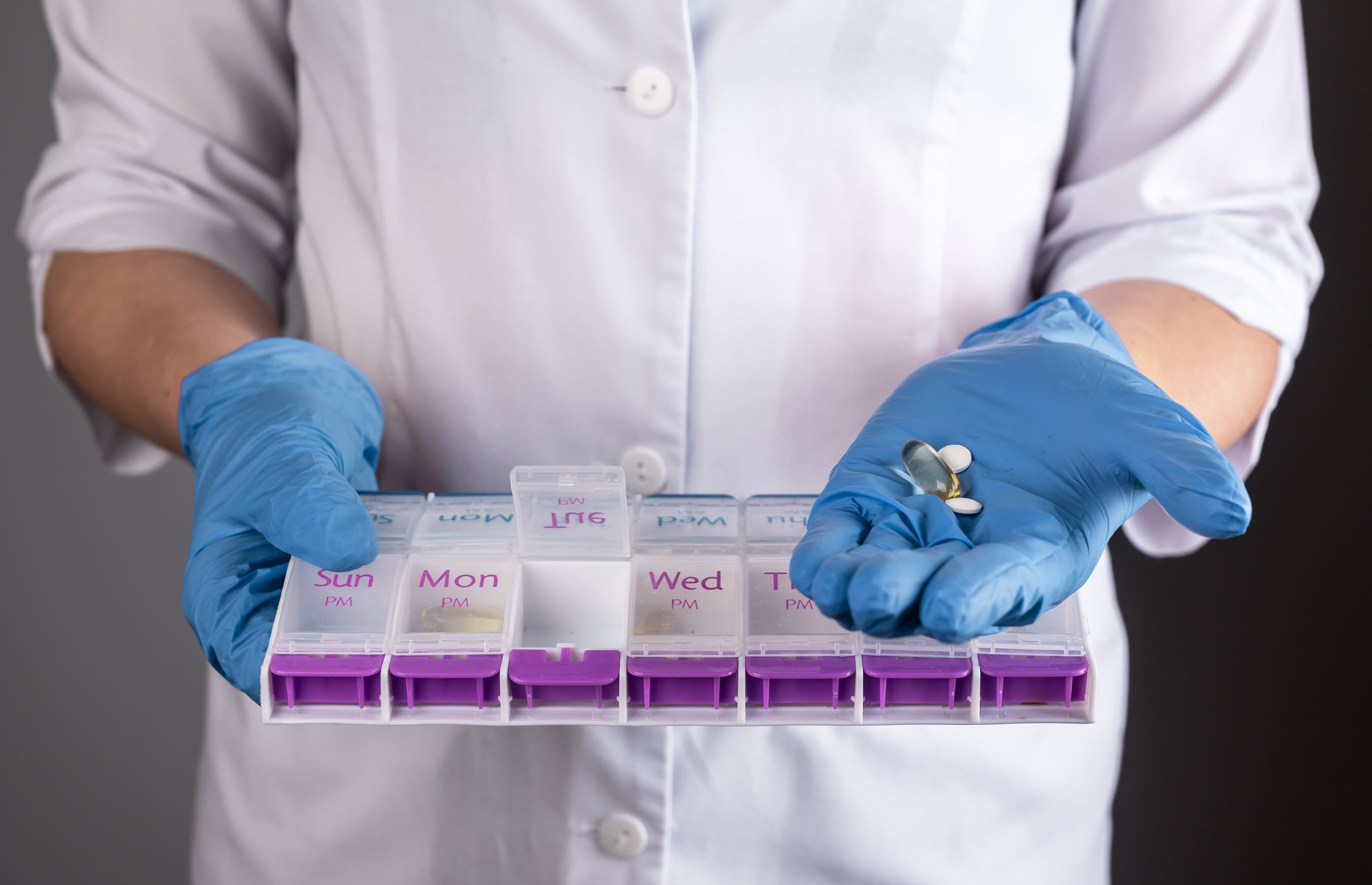 Medication organizer prepared for synchronized refills